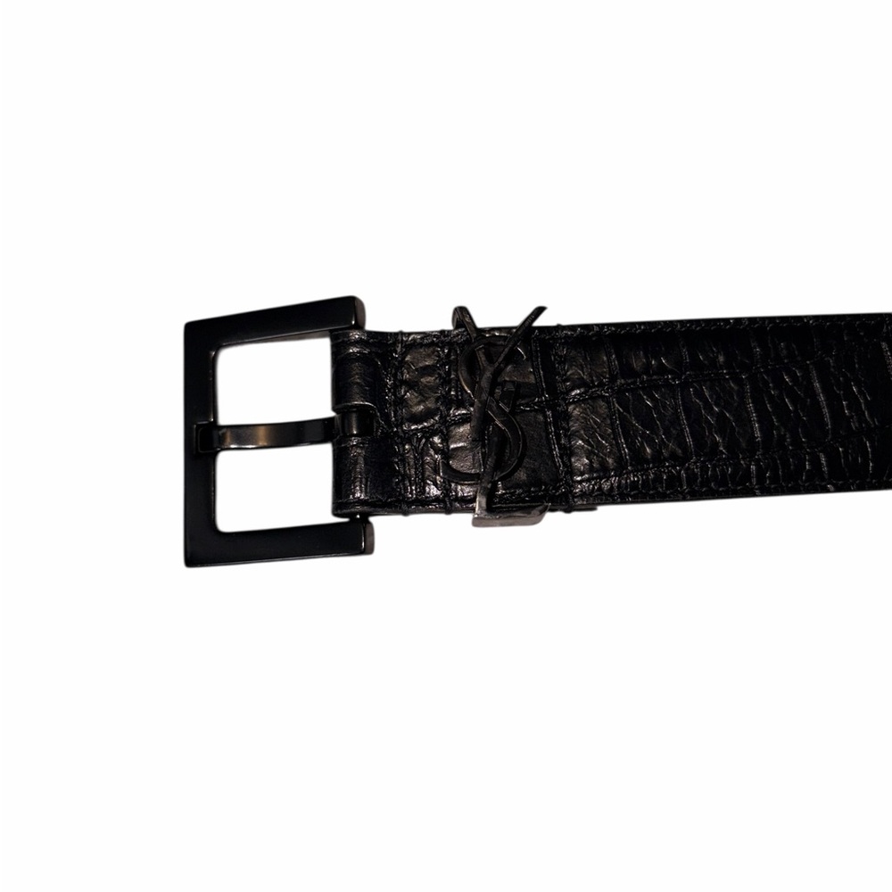 🚩Yves Saint Laurent Black Croc-Embossed Belt size 95 authentic - Picture 4 of 9